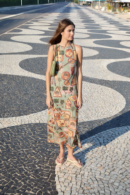 VESTIDO TULE RECTO ESTAMPADO BOEMIA