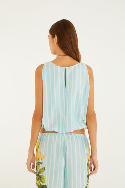 BLUSA BALONÊ LISTRA ALEXIA AZUL