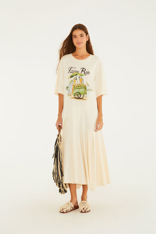VESTIDO MIDI ESTAMPADO CARRINHO DE COCO